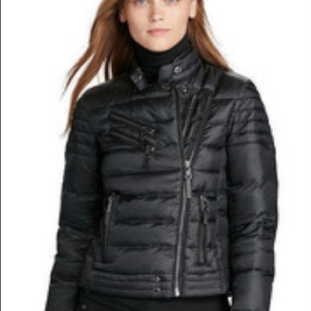 Polo Ralph Lauren black down motorcycle jacket in a size 6.